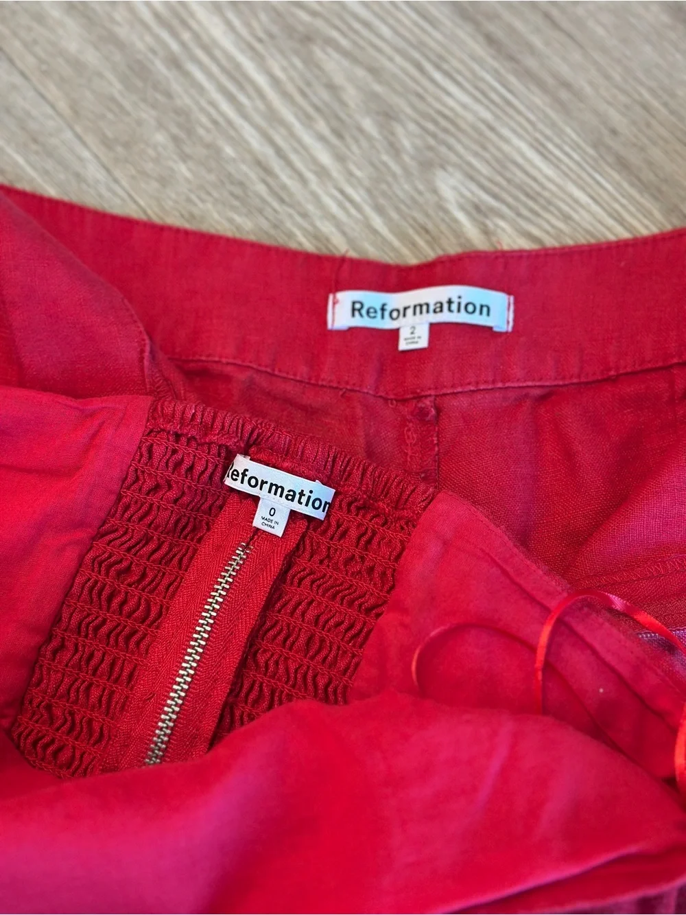 Reformation Red Linen Wide Leg Pant Set Size Small Coord Tube Top Palazzo Pants
